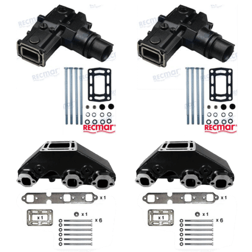 Kit Complet Collecteurs 87656 + Coudes MAR627 Volvo Penta / OMC GM 262 CID -V6 – 4.3L – 1991 et ultérieur (Joint humide / wet)