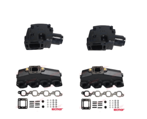 Kit Complet Collecteurs MAR078 + Coudes REC98504A3 Mercruiser GM 454 / 502 CID – V8 – 7.4L / 8.2L – 1981 et + (Joint humide / wet)